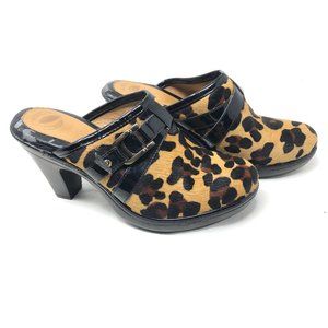 NURTURE Cheetah Print Real Calf Hair Clog Heels Size 9